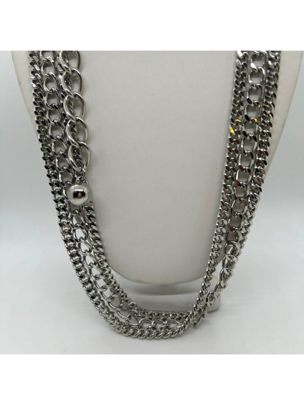 Chunky Statement Necklace or Belt Multi Strand Curb Chain Silver-tone Punk - Picture 2 of 12